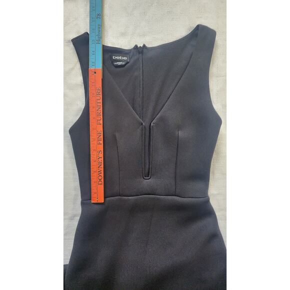 Bebe Black Neoprene Deep Vee V-neck maxi Mermaid Formal evening gown Dress XS - Picture 11 of 16